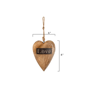 Wood Hanging Heart with Metal 'Love', 8in