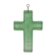 Load image into Gallery viewer, Recycled Glass Hanging Cross, Green, 5.5in
