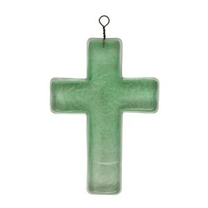 Recycled Glass Hanging Cross, Green, 5.5in