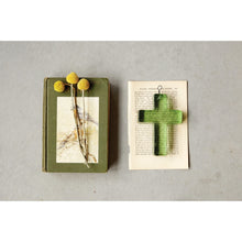 Load image into Gallery viewer, Recycled Glass Hanging Cross, Green, 5.5in
