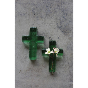 Recycled Glass Hanging Cross, Green, 5.5in