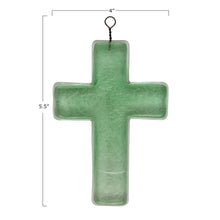 Load image into Gallery viewer, Recycled Glass Hanging Cross, Green, 5.5in
