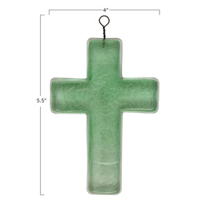 Recycled Glass Hanging Cross, Green, 5.5in