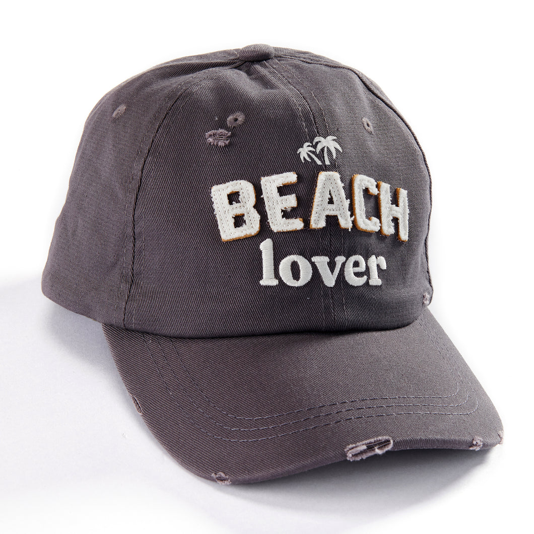 Embroidered Beach Lover Hat, Grey