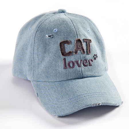 Embroidered Cat Lover Hat, Blue