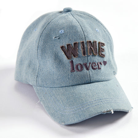 Embroidered Wine Lover Hat, Blue