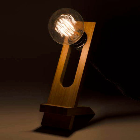 Wood Table Lamp with Adjustable Bulb Placement