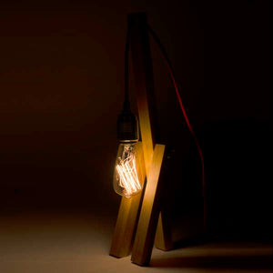 Wood Table Lamp with Hanging Bulb