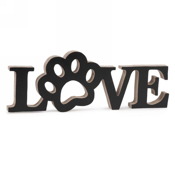 Wood Paw Print 'Love' Decor, Black, 11.5in