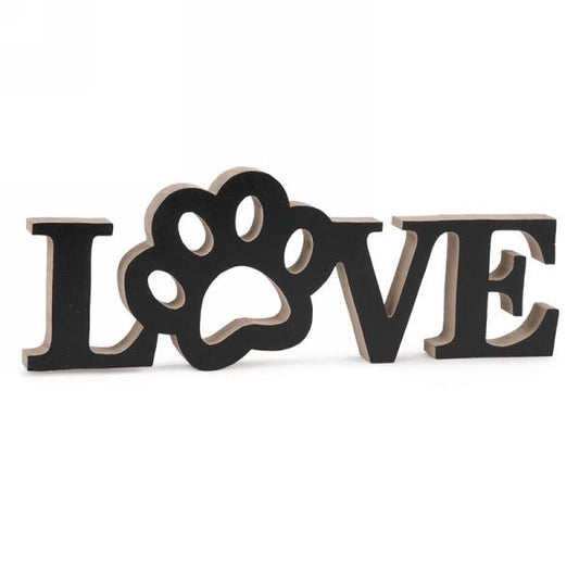 Wood Paw Print 'Love' Decor, Black, 11.5in