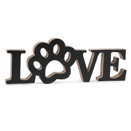 Wood Paw Print 'Love' Decor, Black, 11.5in