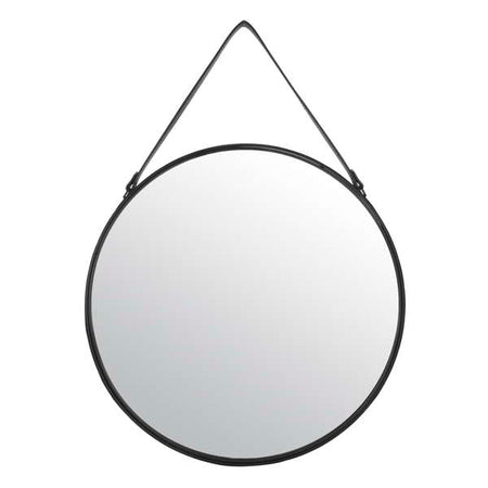 Round Mirror w/ Suedette Strap Hanger, 21.5in