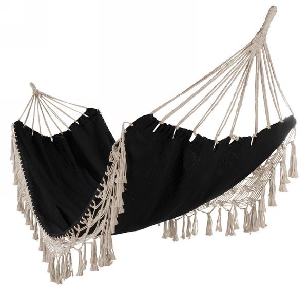 Black Hammock with Beige Fringe Trim
