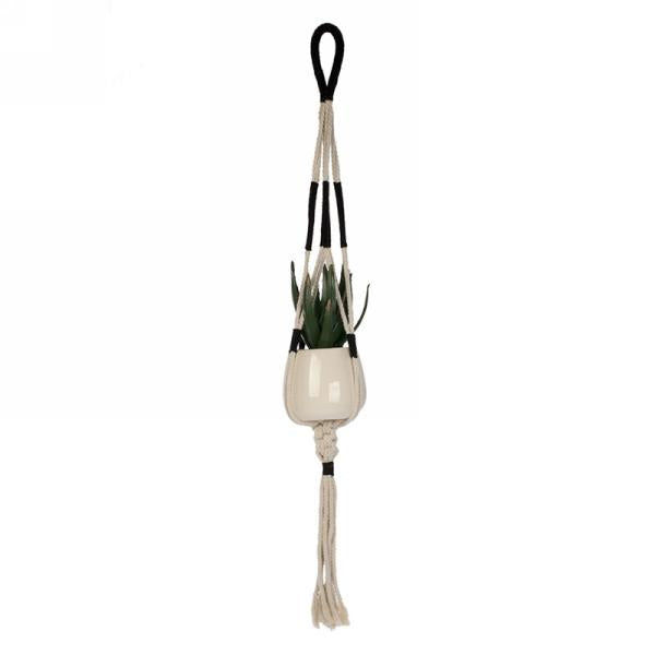 Black & Beige Macrame Plant Hanger, 37in
