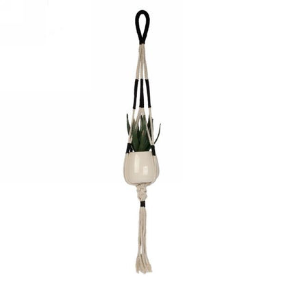 Black & Beige Macrame Plant Hanger, 37in