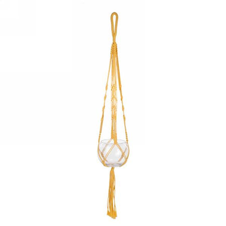 Pot, 6in, Glass, with Yellow Macrame Hanger