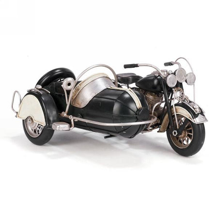 Metal Black Antique Motorcycle with Sidecar Decor