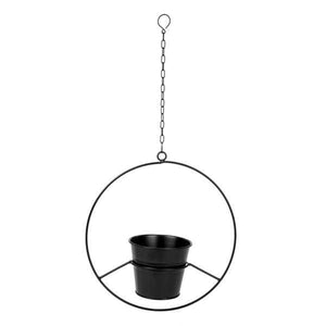 Pot, 4in, Metal, Bucket in Hanging Circle, Black