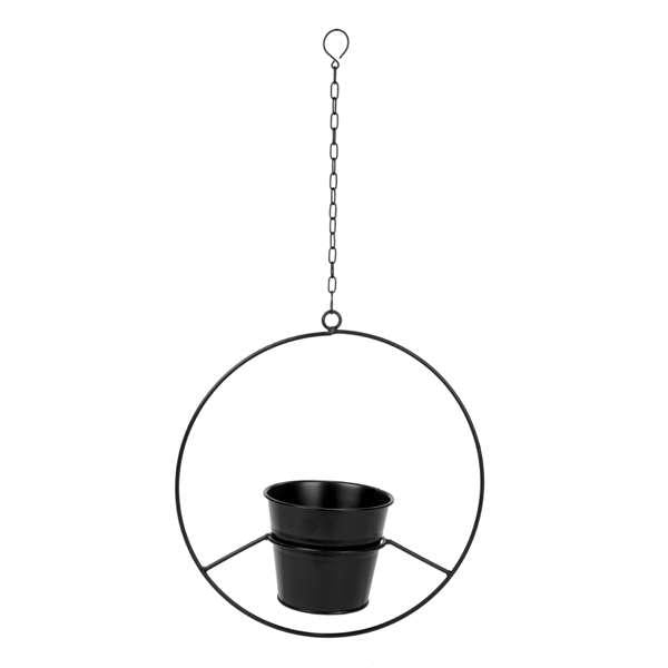 Pot, 4in, Metal, Bucket in Hanging Circle, Black