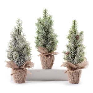 Mini Potted Faux Pine Tree with Burlap Wrapping