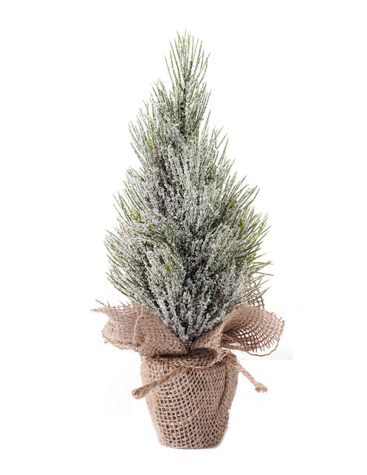Mini Potted Faux Pine Tree with Burlap Wrapping