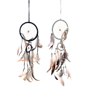 Dream Catcher, Double Ring, with Feathers, 4/2in