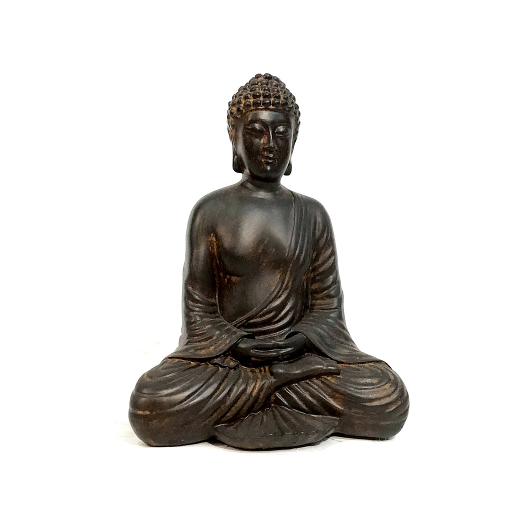 Polyresin Sitting Buddha Statue, Brown, 8in