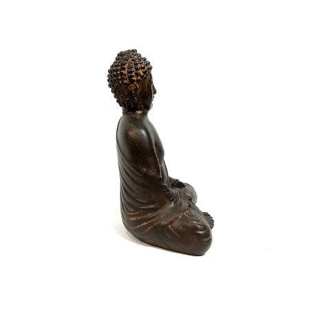 Polyresin Sitting Buddha Statue, Brown, 8in