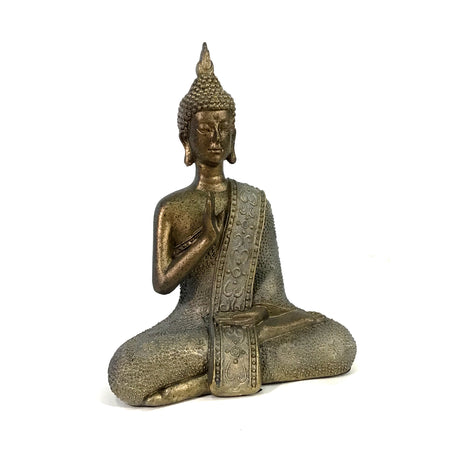 Polyresin Sitting Buddha Statue, Gold, 8.5in