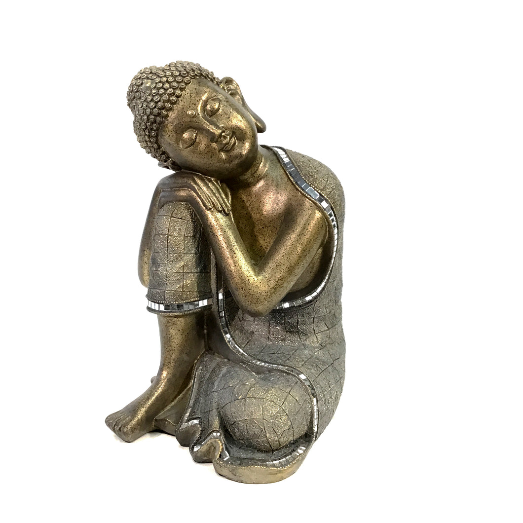 Polyresin Resting Buddha Statue, Gold, 11.5in