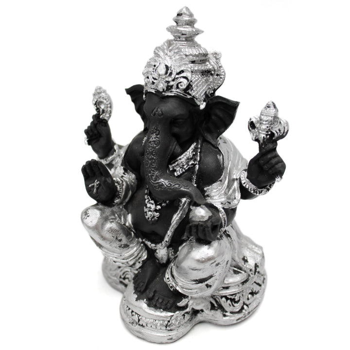 Polyresin Ganesha Statue, Black/Silver, 6.5in