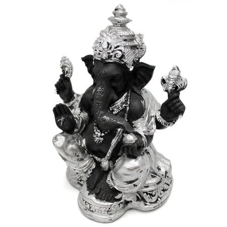 Polyresin Ganesha Statue, Black/Silver, 6.5in