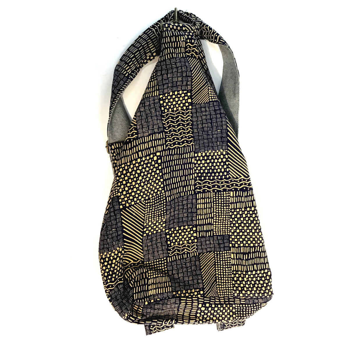 Patchwork Lines Pattern Backpack, Blue