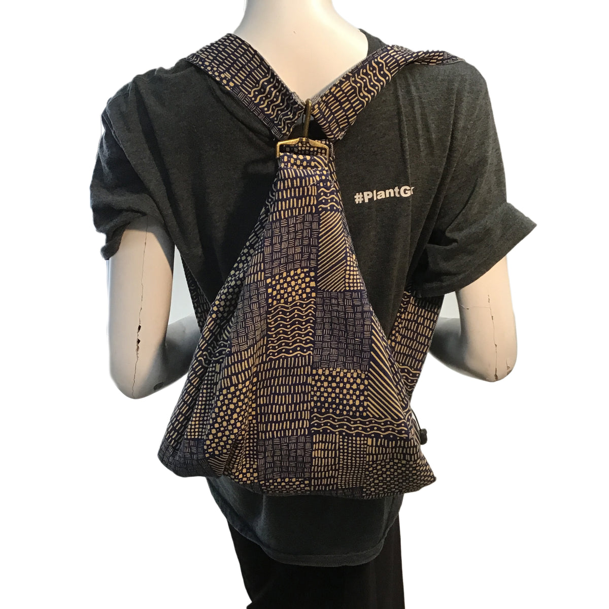 Patchwork Lines Pattern Backpack, Blue