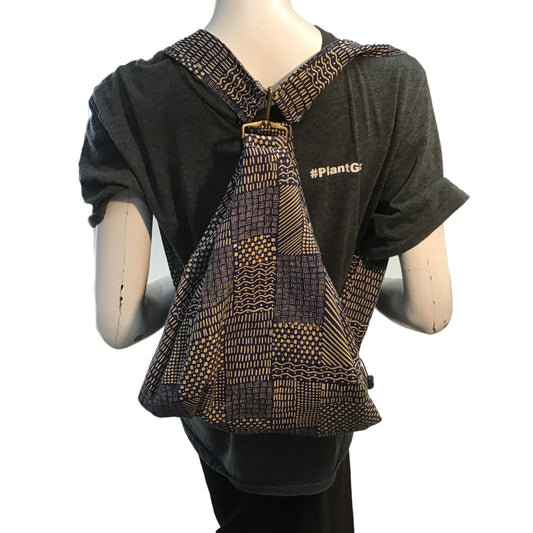 Patchwork Lines Pattern Backpack, Blue