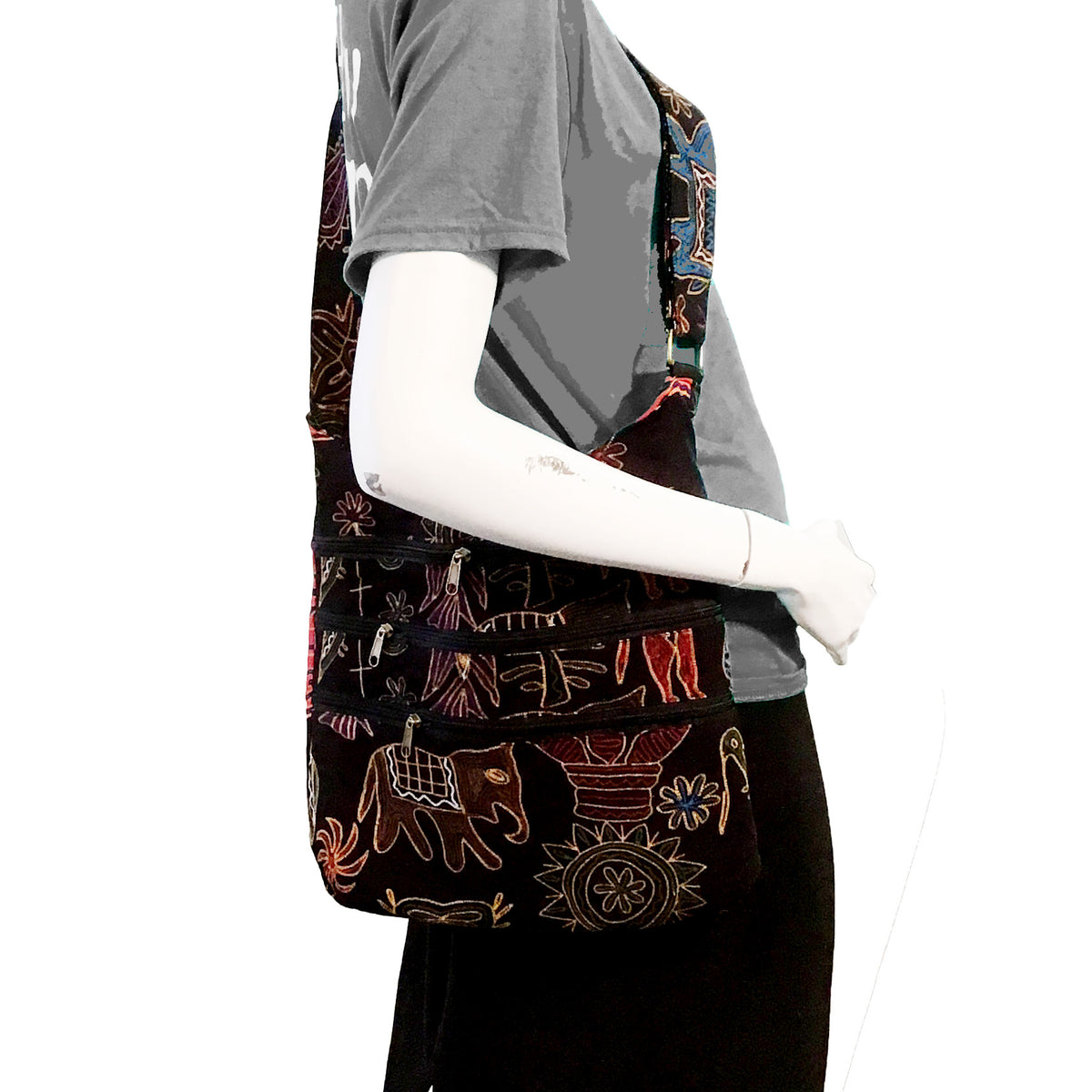 Aztec Birds Pattern 3-Zip Sling Bag