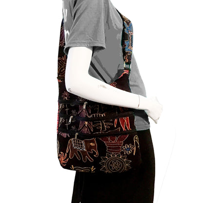 Aztec Birds Pattern 3-Zip Sling Bag