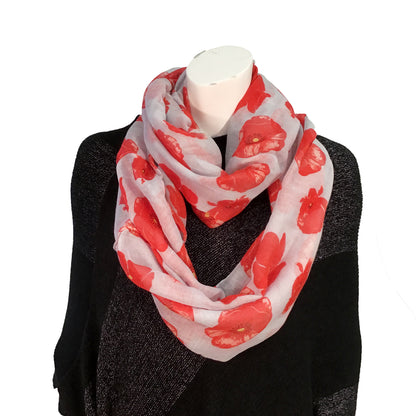 Ladies Fashion Infinity Scarf, Poppy Print, 6 Asst