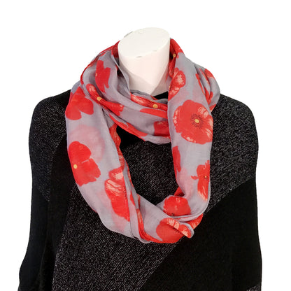 Ladies Fashion Infinity Scarf, Poppy Print, 6 Asst