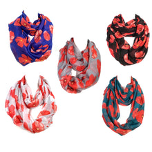 Load image into Gallery viewer, Ladies Fashion Infinity Scarf, Poppy Print, 6 Asst

