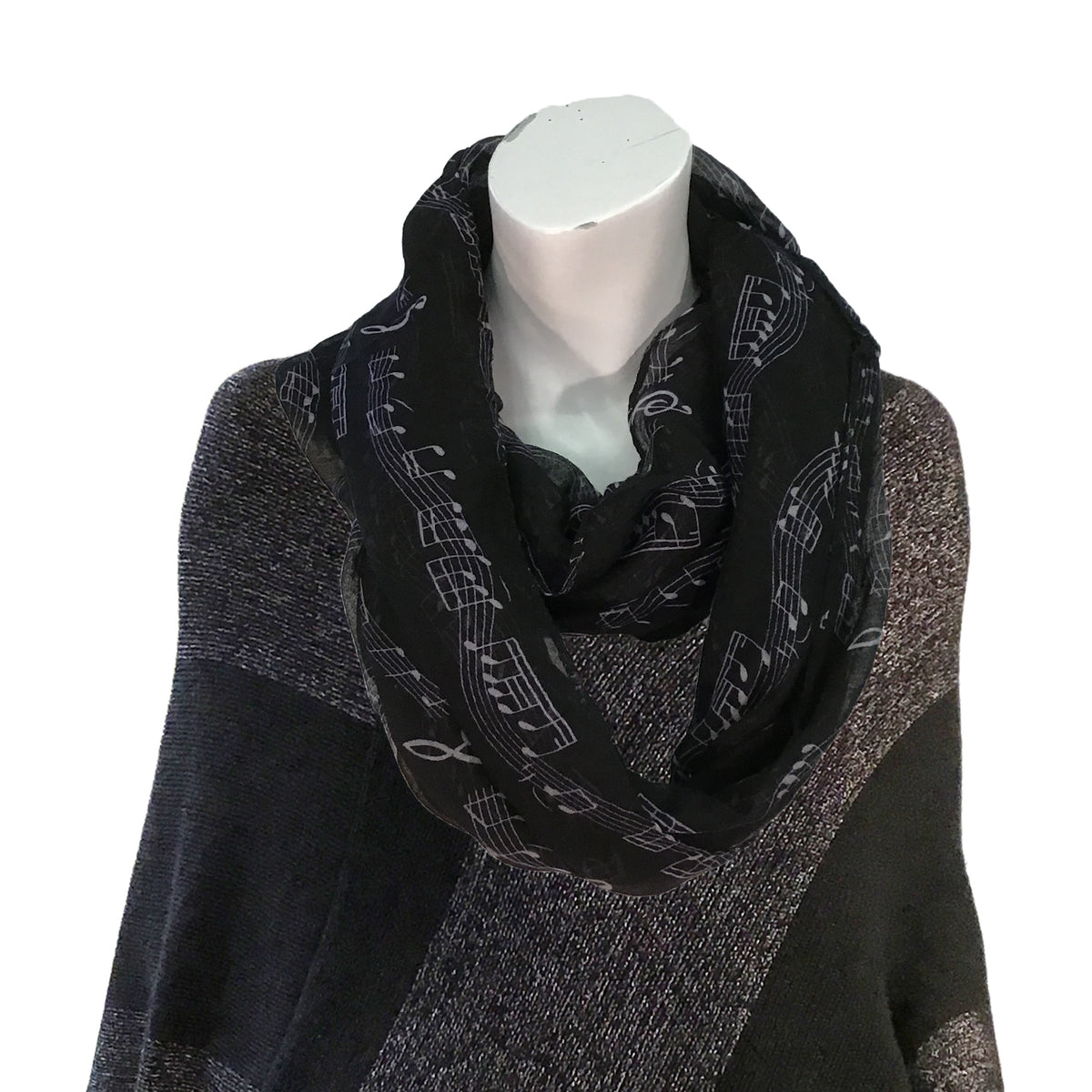 Ladies Fashion Infinity Scarf, Musical Note Print