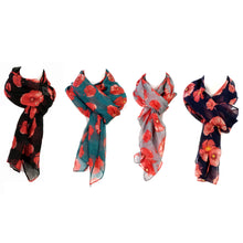 Load image into Gallery viewer, Ladies Fashion Long Scarf, Poppy Print, 4 Asst
