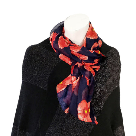 Ladies Fashion Long Scarf, Poppy Print, 4 Asst