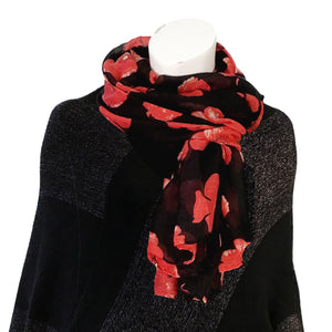 Ladies Fashion Long Scarf, Poppy Print, 4 Asst