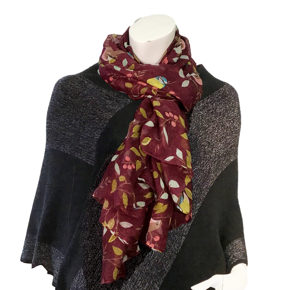 Ladies Fashion Long Scarf, Birds Print, 4 Asst