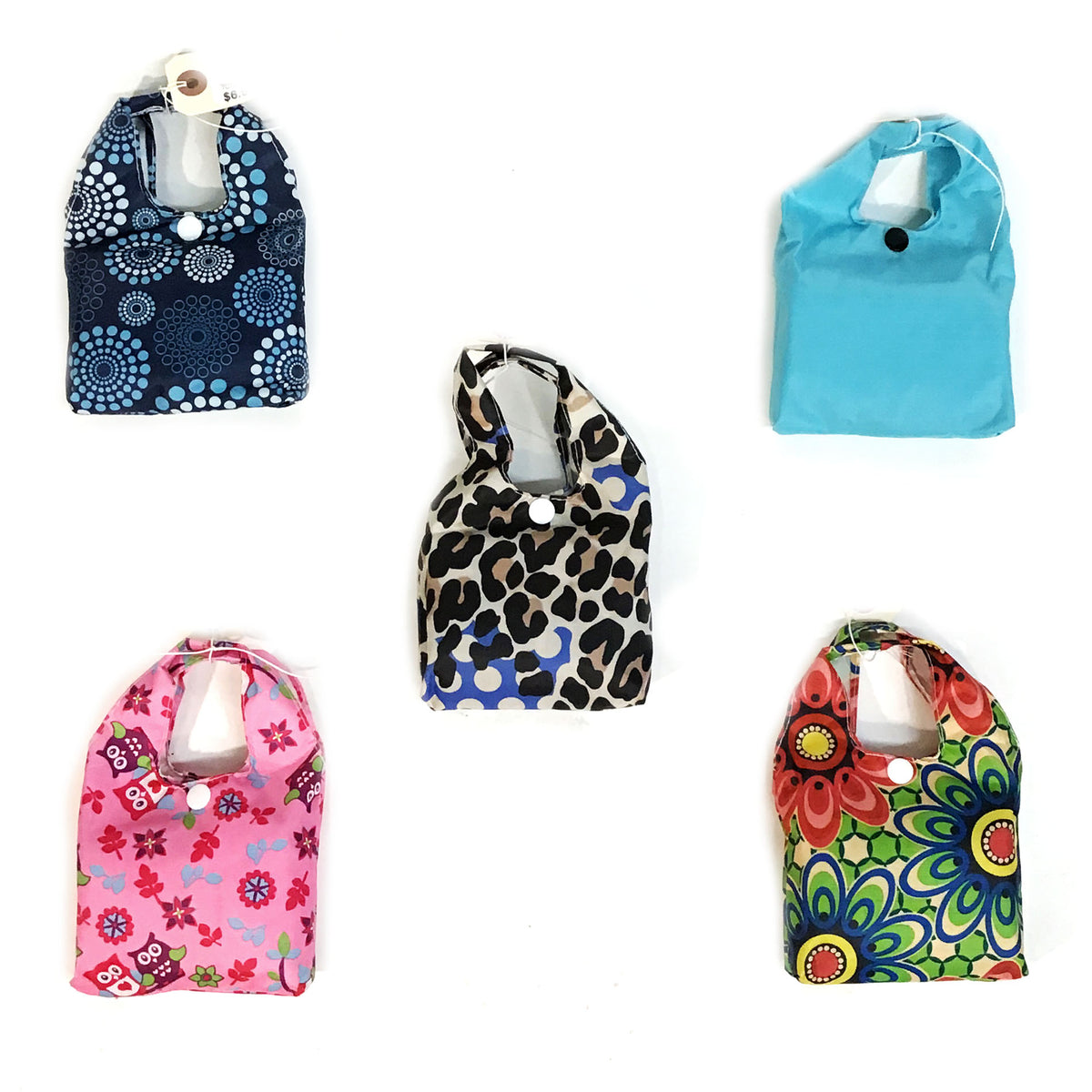 Nylon Fold-Up Bag w/ Handle, 15in x 14in, Assorted