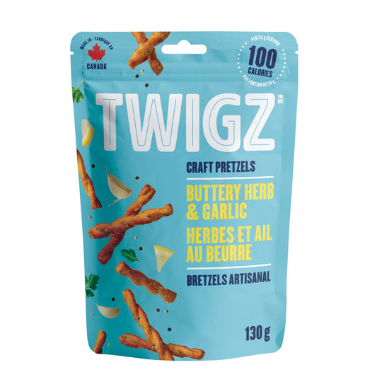 Twigz Pretzels, Buttery Herb & Garlic, 130g