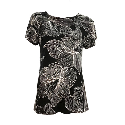 Holly Flower Print Boat Neck Top, Black