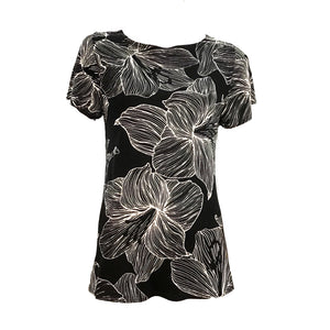 Holly Flower Print Boat Neck Top, Black