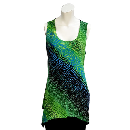 Kira Animal Print Asymmetrical Hem Tank Top, Green